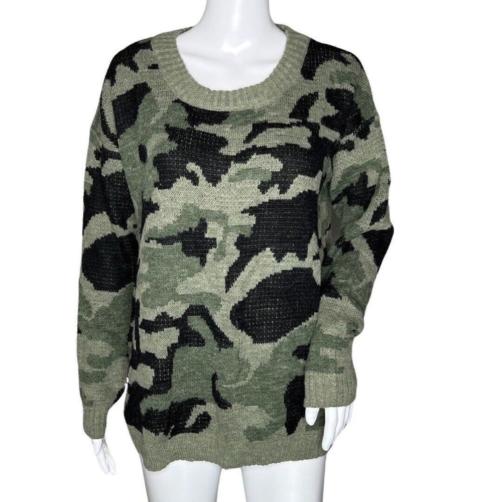 Katsumi Sweater Womens Medium Army Green Camo‎ Camouflage Fuzzy Knit Streetwear